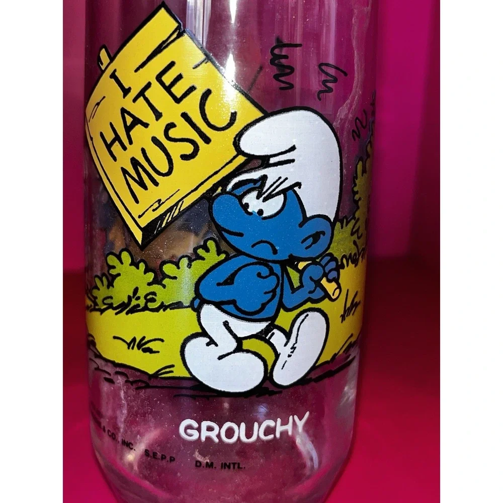 Vintage GROUCHY‎ Smurf Peyo Wallace Berrie 1982 Drinking Glass Cup Tumbler